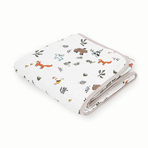 Image of Little Unicorn Muslin Quilt Blanket | 100% Cotton Soft Multi-Layered Muslin Fabric | Toddler & Baby Blanket | 47”x47” | for Nursery, Crib, Shower Gifts (Forest Friends)
