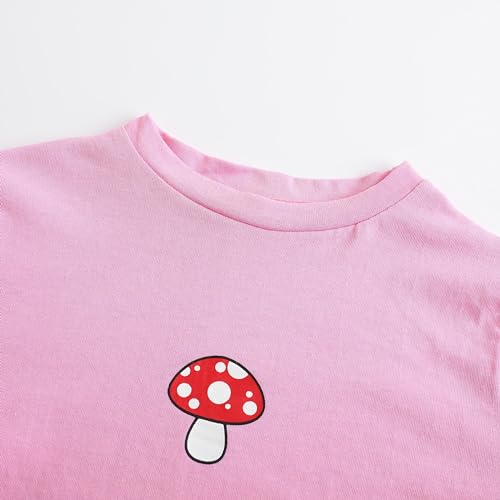 Image of Girl's Graphic Crop Top Summer Tee Drawstring Side Tie Knot Hem Round Neck Short Sleeve T-Shirts