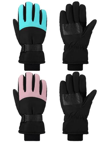 Image of SATINIOR 2 Pairs Kids Waterproof Winter Snow Gloves Ski Gloves for Boy Girl Outdoor Warm Thickening Snowboard