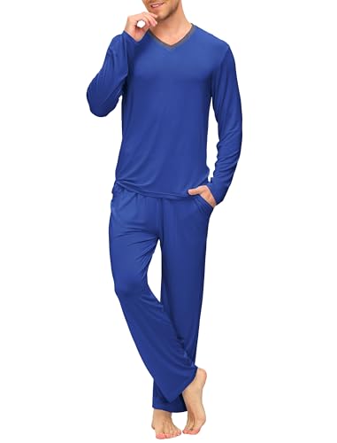 Image of JINSHI Men's Pajama Sets Soft Lightweight Sleepwear Nightwear with Pocket