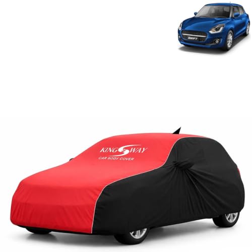 Image of KINGSWAY Super Waterproof Car Cover Only with Maruti Suzuki Swift (Year 2021 to 2024 - All Model) | Mirror and Antenna Pockets | All Weather Car Body Cover with Silver Piping | Black Red
