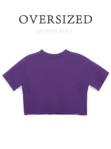 Image of Girls Athletic Oversized Crop Tops Kids Drop Shoulder Short Sleeve T Shirts Workout Tees 5-14 Years