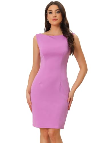 Image of Allegra K Sheath Dress for Women's Business Teacher Sleeveless Boat Neck Dressy Casual Office Dresses