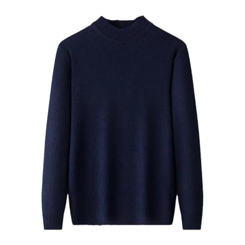 Men's Wool Sweater Half High Collar Autumn Spring Pullover Knitted Warm Tops Navy Blue