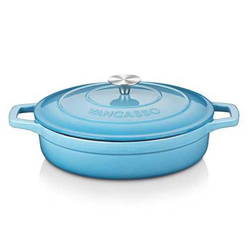 Vancansso Enameled Cast Iron Dutch Oven,3.8 Quart Dutch Oven Pot With Lid, Oval Dutch Oven Cast Iron Pot With Non Stick Enamel Coating For Bread Baking, Graduated Blue Dutch Oven For Kitchen #TOP13