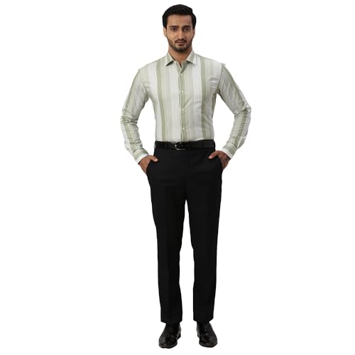 Image of Park Avenue Men's Polyester Blend Structure Pattern Smart Fit Flat Front Formal Trouser