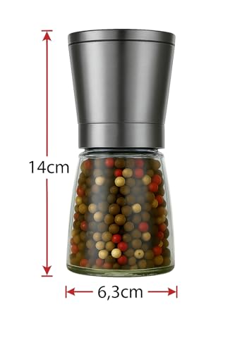 Salz- und Pfeffermühlen-Set in elegantem Black Design, Magnetischer Verschluss, Keramik-Mahlwerk, mit Bambus-Unterteller