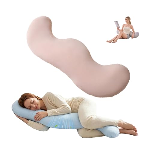 Pea Pod Body Pillow for Side Sleepers S-Shaped Cooling Full Body Pillow Long Bolster Hug Pillow for Hip Knee Back & Leg Support Washable Cover (Pink 31.5 inches)