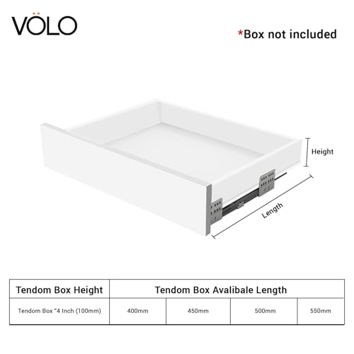 Image of VOLO Soft Close Tandem Drawer Slide System for Modular Kitchen - Double Gallery Metal Side Panels, Innotech Type, 50Kg Load Capacity | 1 Set | (White, 4 Inch X 550MM)