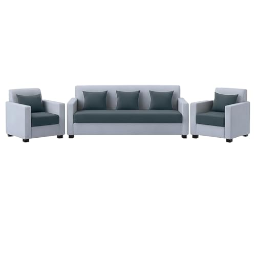 Image of FURNY Lexon 5 Seater Fabric 3+1+1 Sofa Set (Dark Grey-Light Grey) Premium Velvet Finish | Durable & Comfortable | Ideal for Living Room, Office