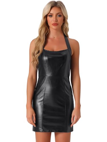 Amazon.com: Allegra K Women's Faux Leather Sleeveless Halter Bodycon Party  Club Mini Dress X-Small Black : Clothing, Shoes & Jewelry