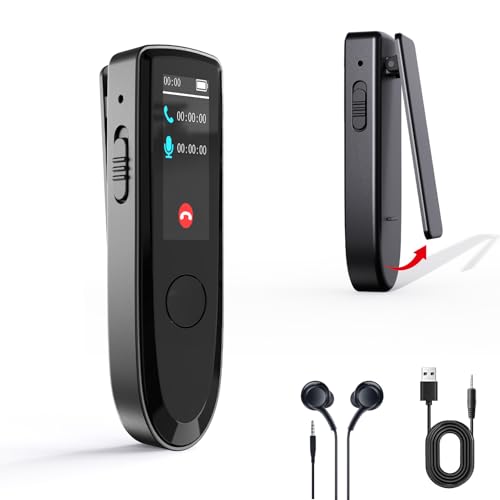 Plyisty Grabadora de Voz Digital Pequeña Grabadora de Llamadas BT Portátil con Abrazadera Trasera para Reproducción de Música en Reuniones, Adecuada para Material ABS Ligero Profesional (32G)