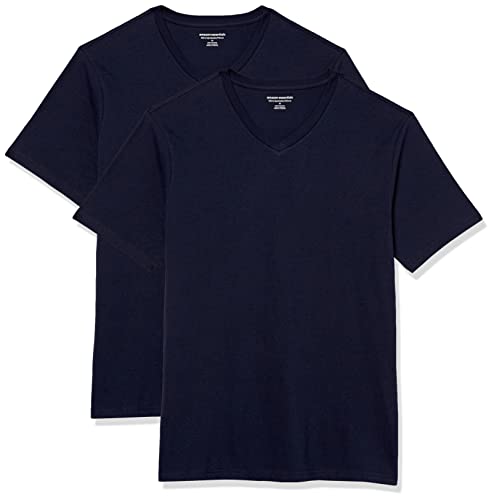 Amazon Essentials Men's Short-Sleeve V-Neck T-Shirts, Pack of 2, Navy, X-Large
