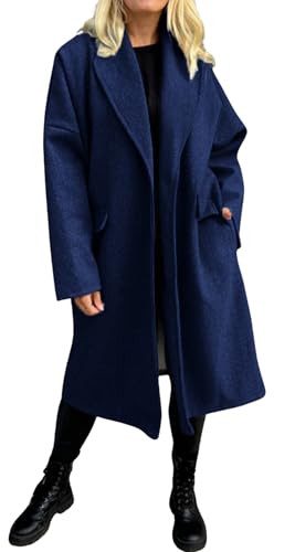 chouyatou Women's Winter Shawl Collar Long Wool Coat Single Breaseted Dressy Casual Pea Coat Overcoat