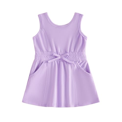 Toddler Baby Girl Athletic Dress Summer Outfit Clothes Tennis Sundress Solid Color Sleeveless Tank Dresses with Pocket (Purple 12-18 Months)