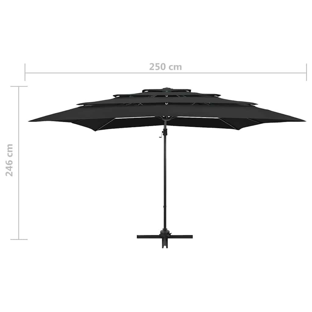 4-poziomowy parasol ogrodowy, czarny aluminium 250x250 cm