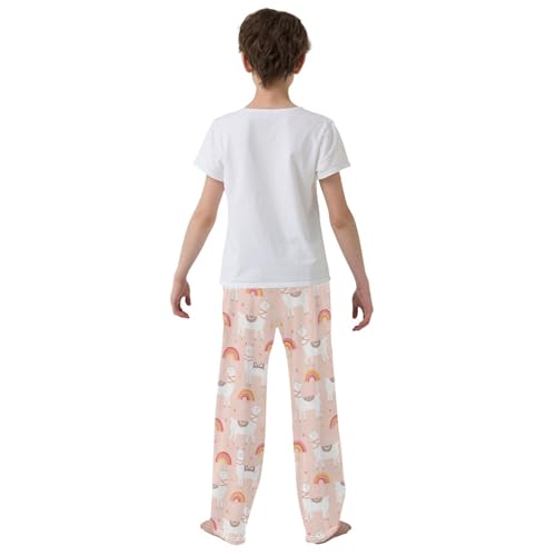 Rainbow Llama Boys Long Pants Soft Trousers Elastic Waist Kids Lounge Bottoms with Pockets S-XL3