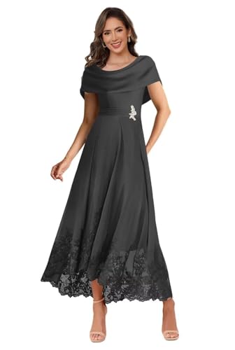 Lace Applique Mother of The Bride Dresses for Wedding Cape Sleeve Chiffon Tea Length Formal Evening Gowns