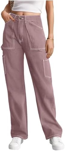 Cargo Pants Women High Waisted Wide Leg Casual Pants Baggy Stretchy Trousers Y2K Streetwear with 6 Pockets