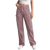 Lepunuo Women's Fashion Pants Relaxed Straight Carpenter Cargo Pants Purple Pink