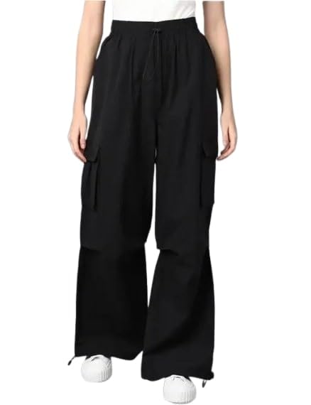 Image of Contrast Print High-Rise Cargo Trousers | Trendy and Comfortable Pants for Everyday Style