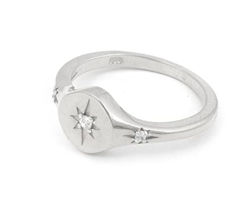 Sterling Silver Signet Ring, CZ Ring, North Star Ring, Polaris Ring, Unique Silver Ring, Star Signet Ring, Starburst Ring, Celestial Ring