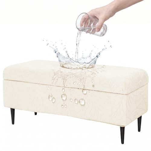 Image of FUANGUI Waterproof Ottoman Cover Slipcovers Rectangular Folding Stretch | Storage Bench Footrest Sofa Stool Covers Footstool Protector with Elastic Bottom, Removable Washable,Large
