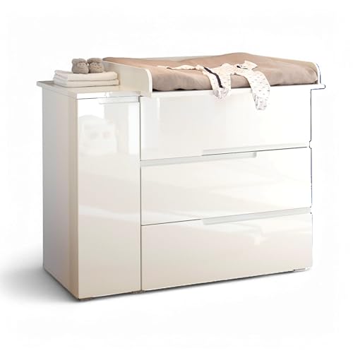 Spice Praktische Baby Wickelkommode inkl. Wickelaufsatz in Weiß Hochglanz - Vielseitiger Wickeltisch mit viel Stauraum - 120 x 102 x 80 cm (B/H/T) Spice Praktische Baby Wickelkommode inkl. Wickelaufsatz in Weiß Hochglanz - Vielseitiger Wickeltisch mit viel Stauraum - 120 x 102 x 80 cm (B/H/T)