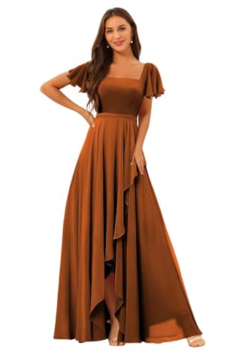 Square Neck Bridesmaid Dresses 2025 with Sleeve Long Chiffon Formal Evening Dress QA004