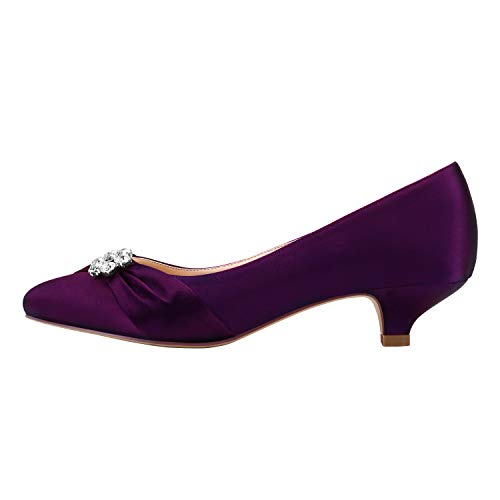 Image of ERIJUNOR Women Closed Toe Comfort Kitten Heels Rhinestones Satin Wedding Evening Dress Shoes