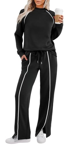 WIHOLL Lounge Sets for Women 2 Piece Fall Outfits 2025 Wide Leg Pant Matching Sets Womens Clothing4