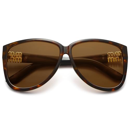 Fozono Trendy Oversized Sunglasses for Women Retro Big Chunky Square Butterfly Sun Glasses Shades UV Protection Tortoise Frame/Brown Lens