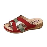 Uwdiohq Pantoufles D'Été Pour Femmes 2026, Sandales Confortables À Enfiler, Semelles Souples, Antidérapantes Et Élégantes Bottines Habillées Sans Talon (Red, 38) Femme Confortable Semelle