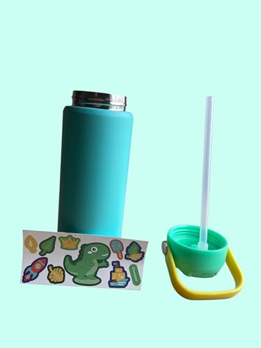 Garrafa de Água Térmica Isolada de Aço Inoxidável Canudo Trava Esportiva Escolar Infantil Com Adesiv