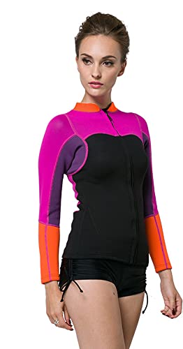 Women’s 2mm Wetsuits Jacket Long Sleeve Neoprene Wetsuits Top Surfing Suit Modest Swimwear (Purple, S)