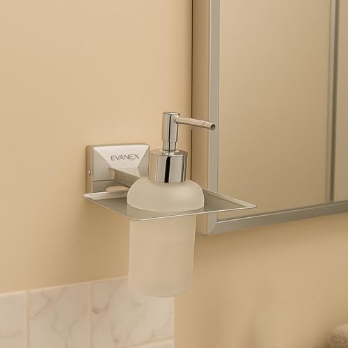 Image of EVANEX EVANEX 304 Grade Stainless Steel Stand Glass Bottle Liquid Soap Dispenser /Hand Wash Gel, Conditioner, Sanitizer Stand, Shampoo Dispenser /Bathroom Accessories Set (Vento)