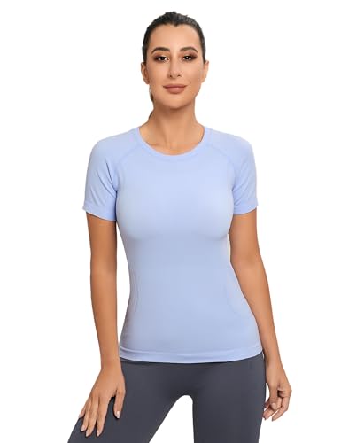 Image of MathCat Seamless Workout Tops for Women, Short Sleeve Compression Athletic Shirts Soft Yoga Gym Tops XS-XL