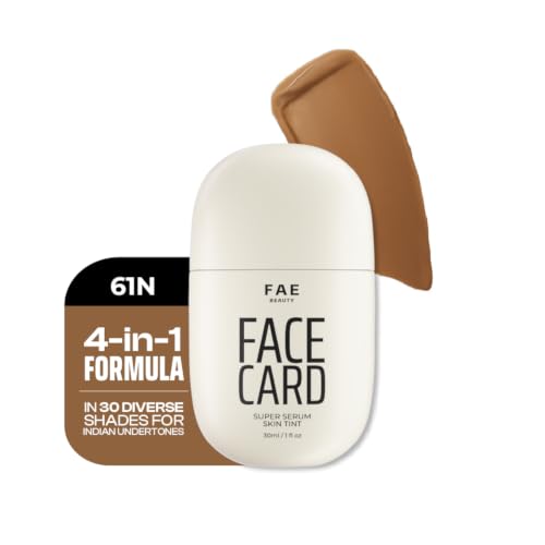 Image of FAE Beauty Face Card 4-in-1 Super Serum Skin Tint | Hydrates, Primes, Provides Coverage & Protects with SPF | Lightweight, Dewy Finish | 30 Shades for Indian Skin Tones | Shade - 61N - Neutral