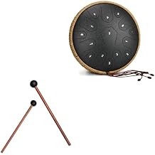 Steel Tongue Drum -14 Inch 15 Notes Tongue Drums, Handpan Drums, Steel Drum Instrument for Adults, Rubber Xylophone Mallet Percussion with Wood Handle, Bell Mallets Glockenspiel Sticks