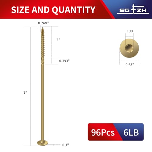 Image of #14 x 7 Inch Outdoor Structural Wood Deck Screws (96Pcs /6lb), Carbon Steel, Tan, Flat Head, Rust Resistant Epoxy Coated, T30 Star Bit