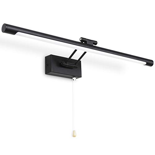 Preisvergleich Produktbild MantoLite Wandleuchte 12W,Metall Badezimmer Spiegel-Leuchte,LED-Bilderleuchte mit schwenkbarem Lampenkopf und Zugschalter,Gerader Arm 840LM 60CM Warmweiß Lampe Nachttisch Leseleuchte (Schwarz)