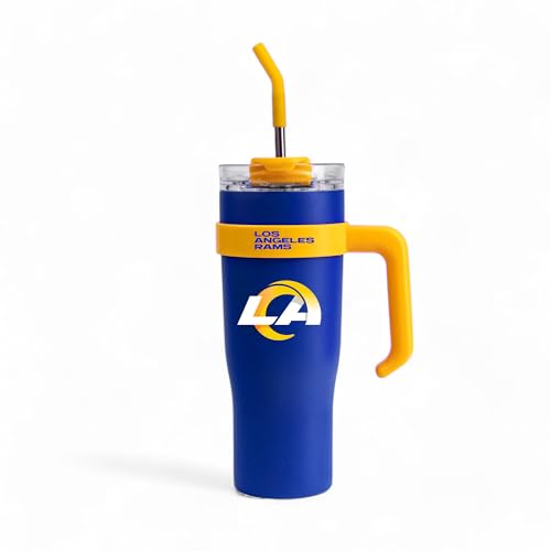 Image of The Memory Company Officially Licensed 46oz Team Color Slim Tumbler with Straw and Handle, Las Angeles Rams