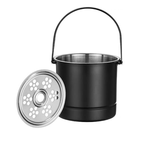 Ice Bucket with Tongs, Ice Bucket Professional Thickened Stainless Steel Ice Bucket with Filter Plate for Cocktail Bar Parties Restaurant Bar (Black)