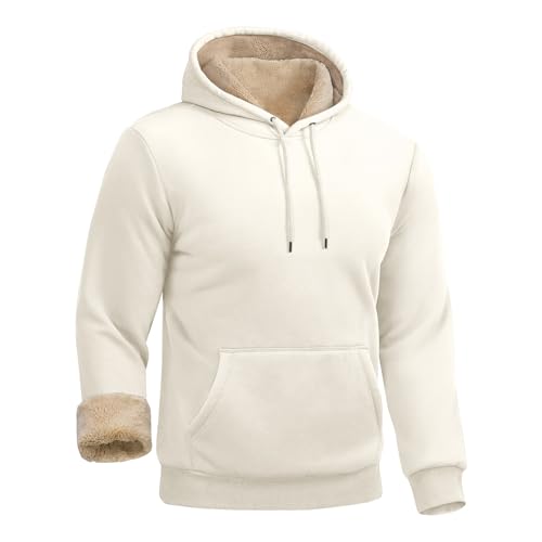 Men Hoodies Pullover Sherpa Lined Long Sleeve Sweatshirt Warm Fleece Hooded Tops Relaxed Fit Fall Winter Clothes3