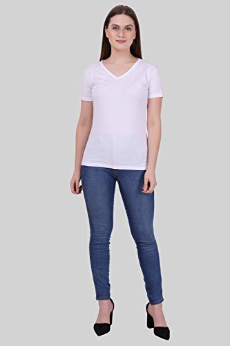 Image of FLEXIMAA Women's Cotton Plain V Neck Half Sleeve T-Shirt
