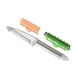 アーネスト 【日本製】 ピーラー (たて型) 千切り/わっふるカット/ウェーブカット/桂むき/ささがき/輪切り 極薄仕上げ 飛び散りにくい 安全カバー付き (わっふる&キャベツピーラー) ステンレス 大手飲食店愛用ブランド A-76753