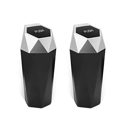 Image of 2 Pack Mini Portable Car Trash Can with Lid, Style 2, Silver