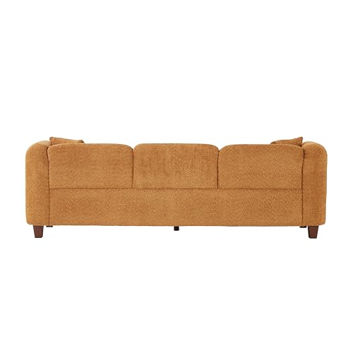 Image of Merax 87 inch Amber Boucle Couch 3 Seater Modern Sofas for Living Room | with 2 Pillows, Foam Filled Cushions, Solid Wood Legs, Upholstered Backrest and Armrest, Bear 900lbs, 87 inchW x 29.5 inchD x 26.5 inchH