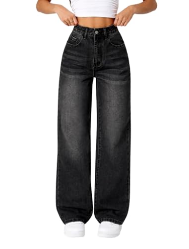 Image of DEELMO Women's Wide Leg Denim Jeans High Rise Loose Fit | Stretchy Casual Straight Pants Trendy | Comfortable Everyday Fashion Jeans for Women