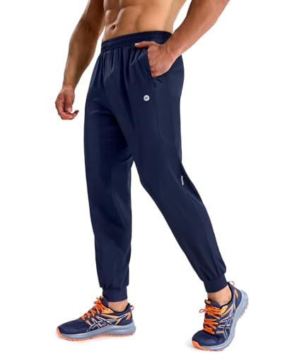 MIER Men's Running Sweatpants Lightweight Gym Workout Joggers Quick Dry Trousers with Zip Pockets, Breathable, Navy, XL